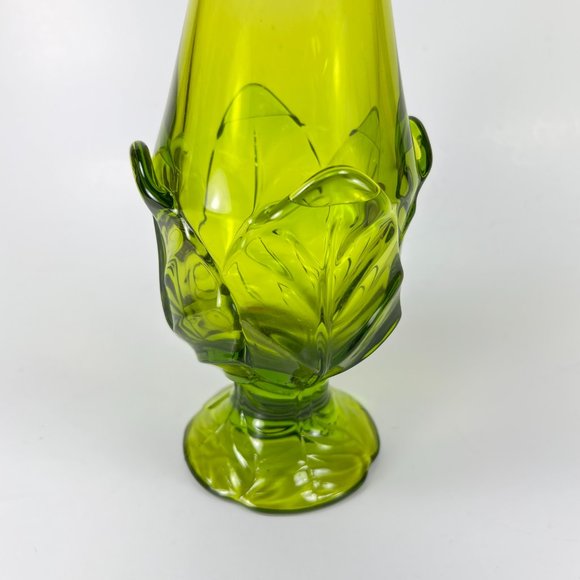 Vintage Viking Swung Glass Vase Avocado Green Epic Leaf Retro 7608 - Picture 7 of 16